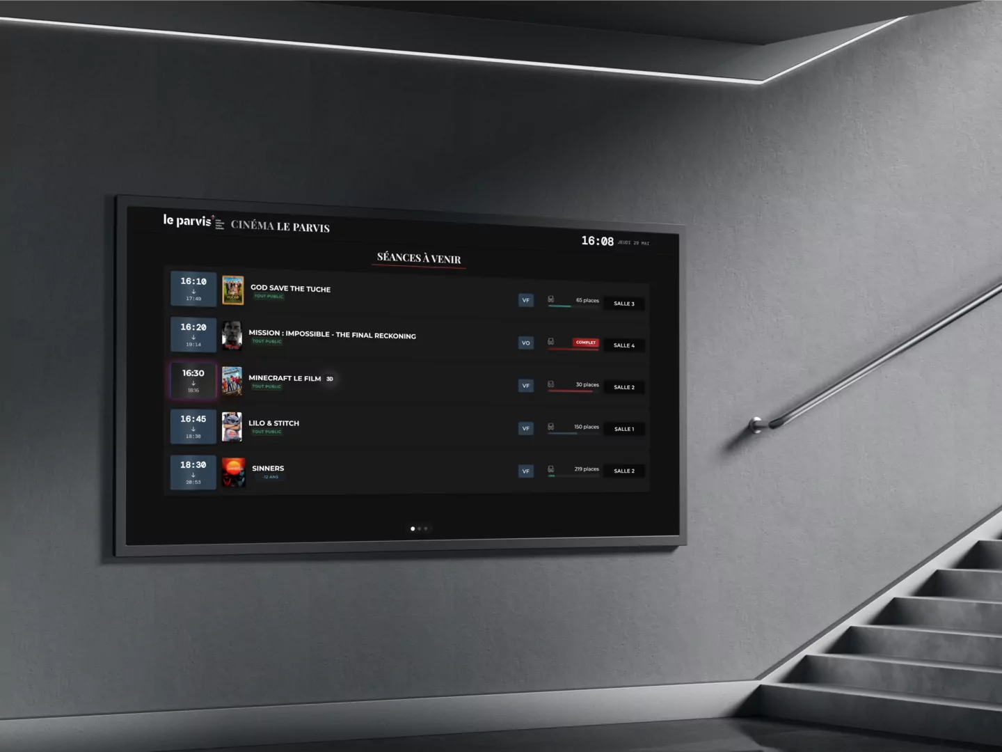Affichage dynamique en mode liste pour cinéma