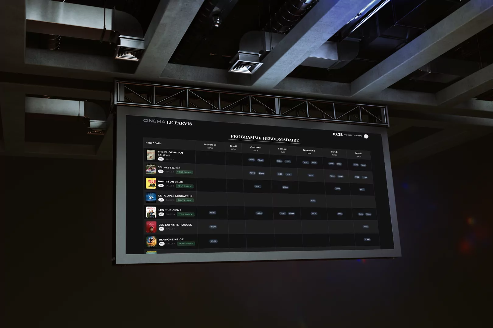 Affichage dynamique en mode calendrier pour cinéma